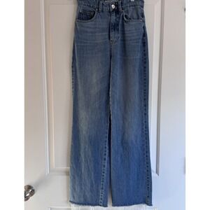Stradivarius Long Straight Fit Jeans Size US 2 EUR 34 Raw Hem Wide Leg